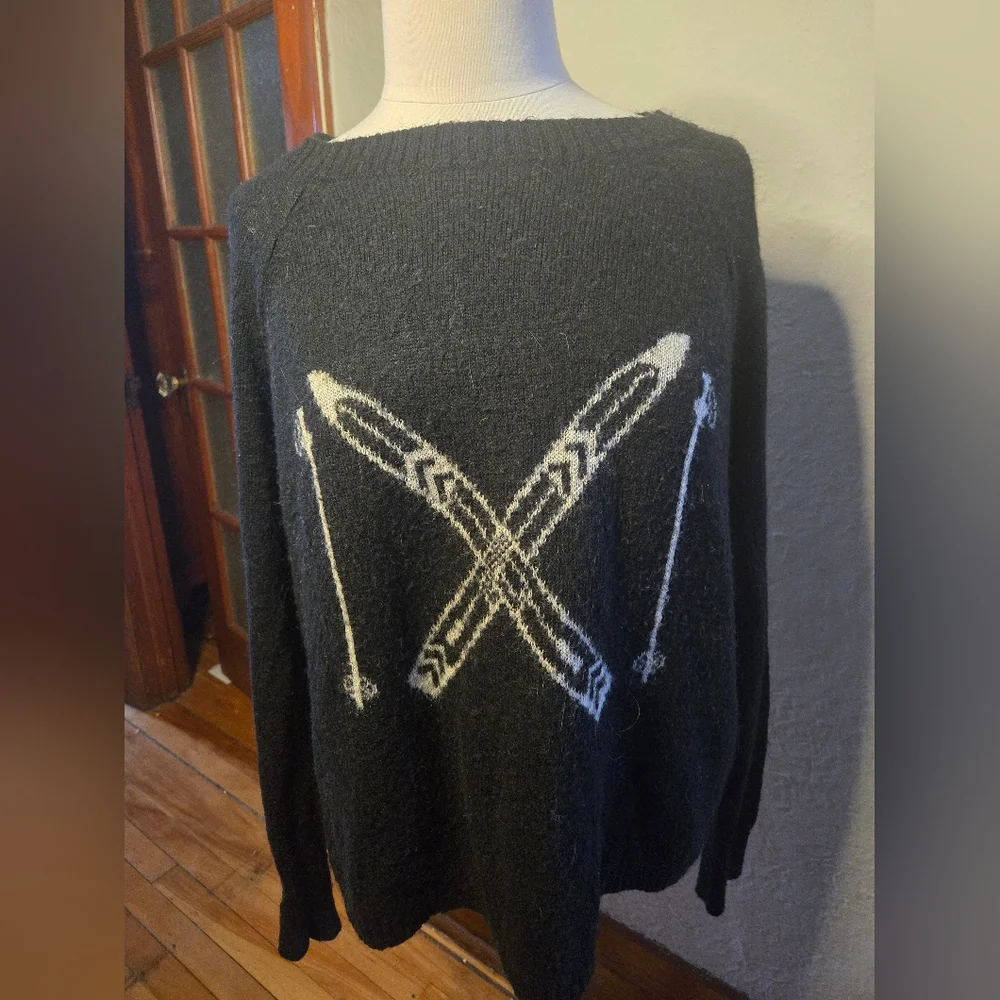 Woolrich Ski Sweater Black Wool Blend Alpine Lodge Graphic XL - Picture 4 of 12